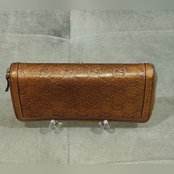 GUCCI GG SUKEY BROWN LEATHER CAVIAR MONOGRAM ZIP AROUND LONG WALLET 7½" x 4" - Picture 10 of 15